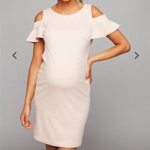 NWT blush pink maternity shoulder babyshower dress